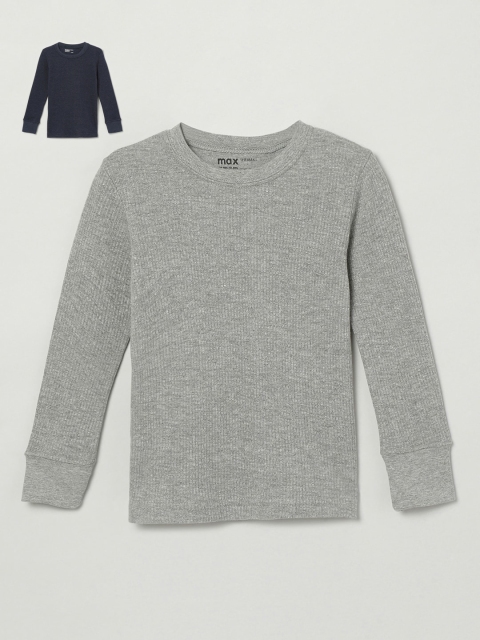 max Boys Pack of 2 Grey &Navy Blue Striped Regular Tshirts
