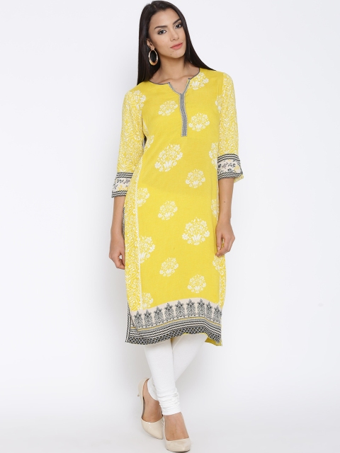 Rangriti Women Yellow Printed Straight Kurta