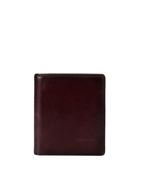Da Milano Men Burgundy Textured Two Fold Wallet