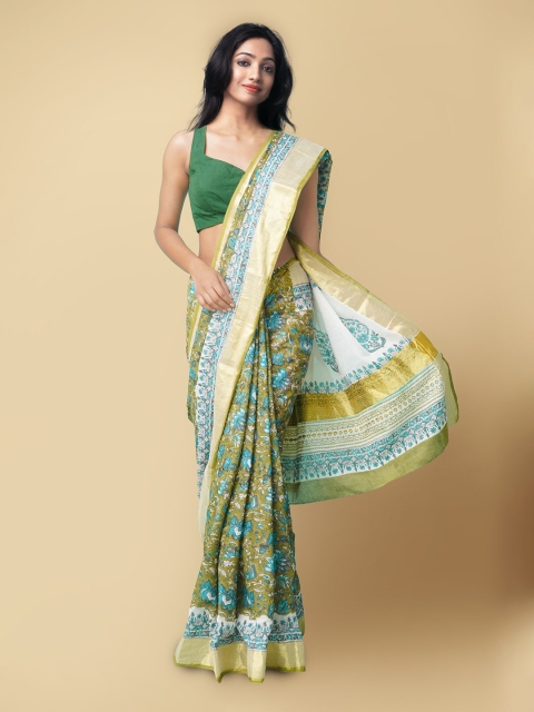 Unnati Silks Women Olive Green & Turquoise Blue Pure Hand Block Printed Kerala Cotton Sustainable Saree
Unnati Silks Women Olive Green & Turquoise Blue Pure Hand Block Printed Kerala Cotton Sustainable Saree