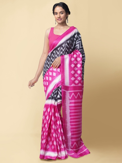 Unnati Silks Black & Pink Art Silk Saree