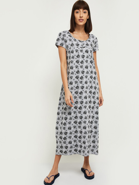 max Women Cotton Grey Melange Printed Maxi Nightdress
max Women Cotton Grey Melange Printed Maxi Nightdress