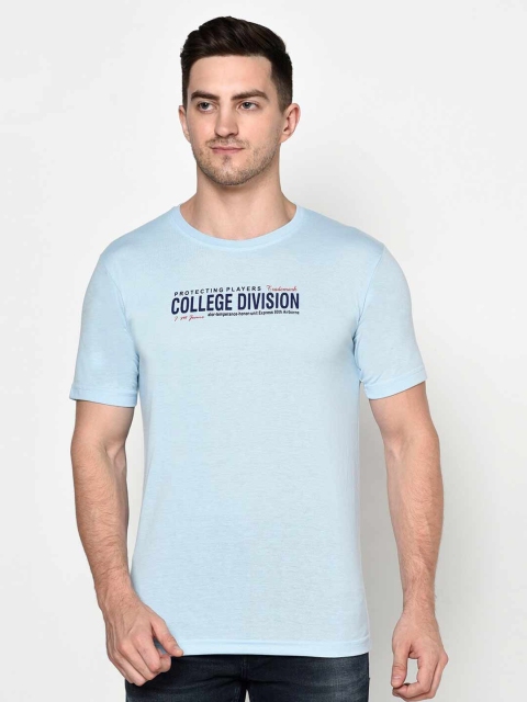 ELEGANCE Men Turquoise Blue Typography Printed T-shirt