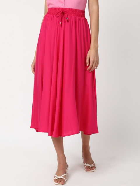 V2 Value & Variety Women Pink Solid Flared Midi Skirt