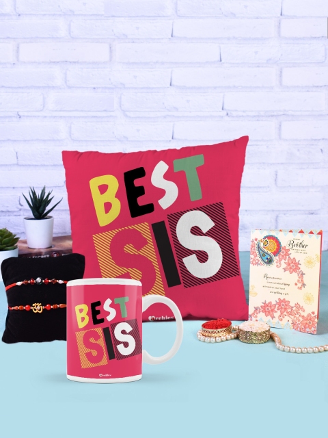 Archies Pink Mug & Cushion Rakhi Gift Set