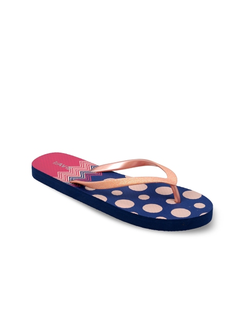 Lavie Women Navy Blue & Pink Printed Room Slippers