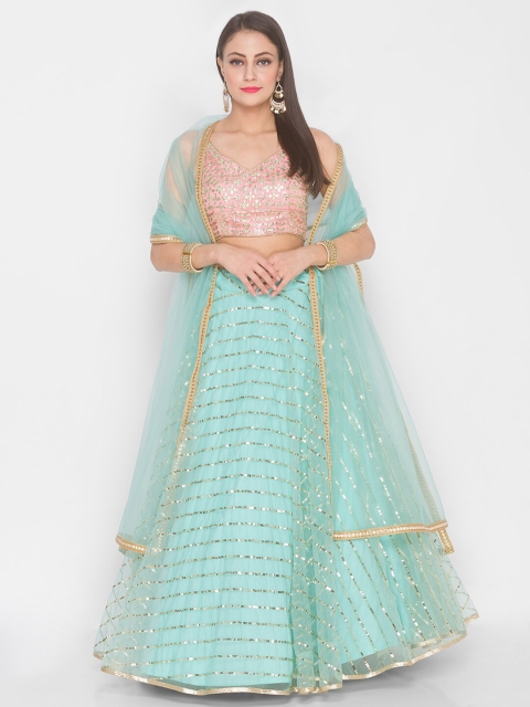 6Y COLLECTIVE Turquoise Blue & Pink Embroidered Sequinned Semi-Stitched Lehenga & Unstitched Blouse With
6Y COLLECTIVE Turquoise Blue & Pink Embroidered Sequinned Semi-Stitched Lehenga & Unstitched Blouse With