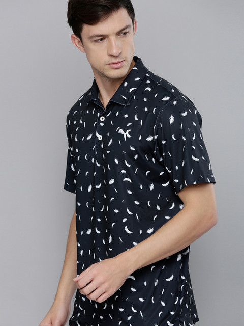 Puma Men Navy Blue & White Printed Polo Collar T-shirt 
Puma Men Navy Blue & White Printed Polo Collar T-shirt