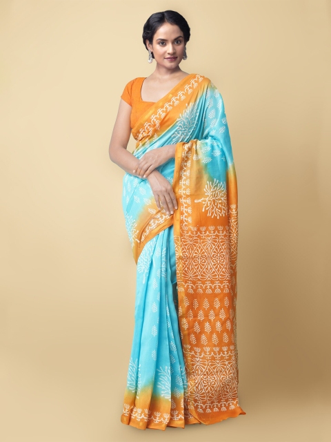 Unnati Silks Women Turquoise Blue Pure Block Printed Chanderi Sico Sustainable Saree
Unnati Silks Women Turquoise Blue Pure Block Printed Chanderi Sico Sustainable Saree