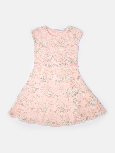 Peppermint Girls Pink Embroidered A-Line Dress