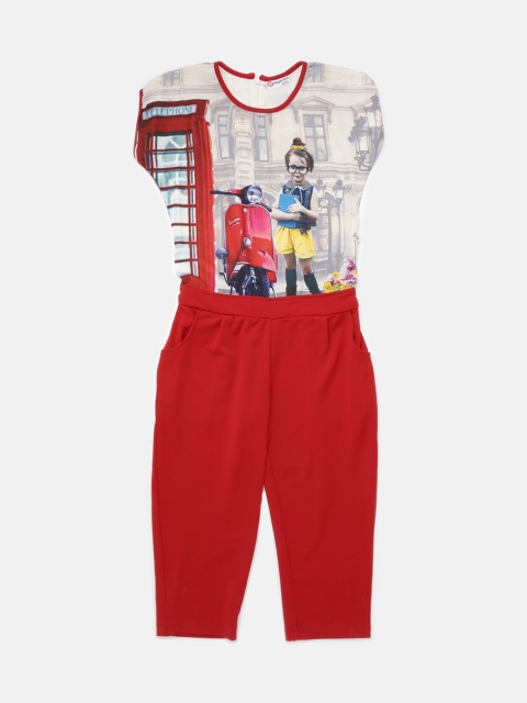 Peppermint Girls Red Printed Jumpsuit