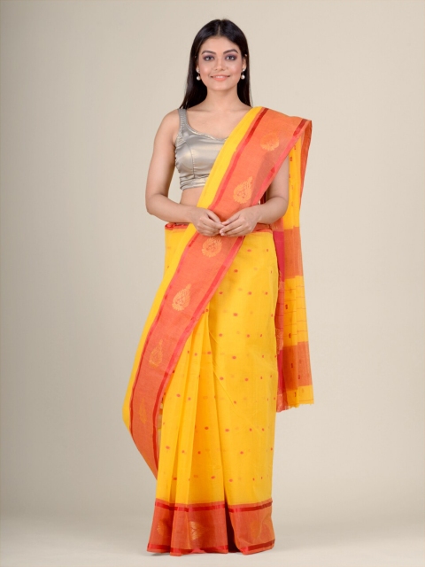 Charukriti Yellow & Red Ethnic Motifs Woven Design Zari Handloom Pure Cotton Taant Saree
Charukriti Yellow & Red Ethnic Motifs Woven Design Zari Handloom Pure Cotton Taant Saree