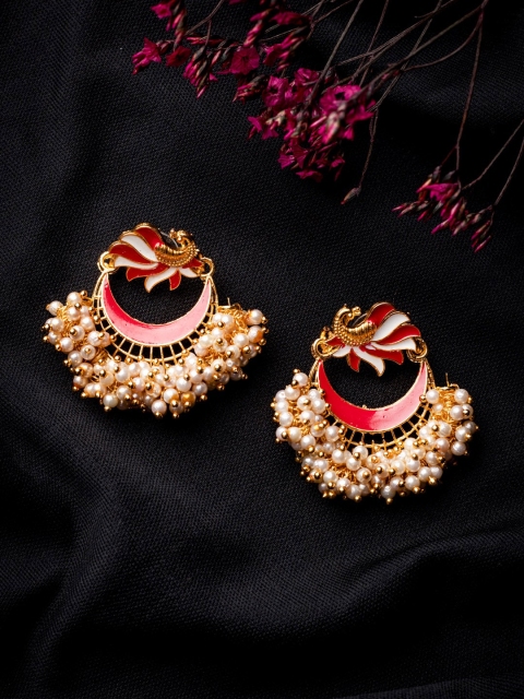 MORKANTH JEWELLERY Red Gold-Toned Pearl Beaded Enamel Peacock Shaped Chandbali Earring
MORKANTH JEWELLERY Red Gold-Toned Pearl Beaded Enamel Peacock Shaped Chandbali Earring