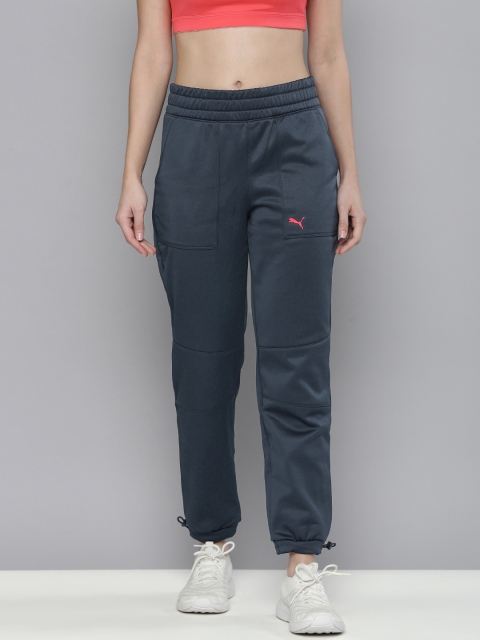 Puma Women Bue Solid Tapered Fit DryCell Train POWER Fleece Joggers, Blue