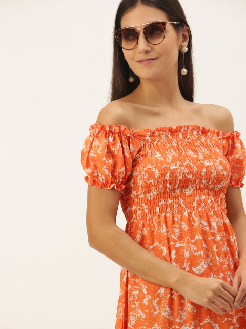 MELOSO Women Orange & White Abstract Print Off-Shoulder Smocked Midi Fit and Flare Dress
MELOSO Women Orange & White Abstract Print Off-Shoulder Smocked Midi Fit and Flare Dress