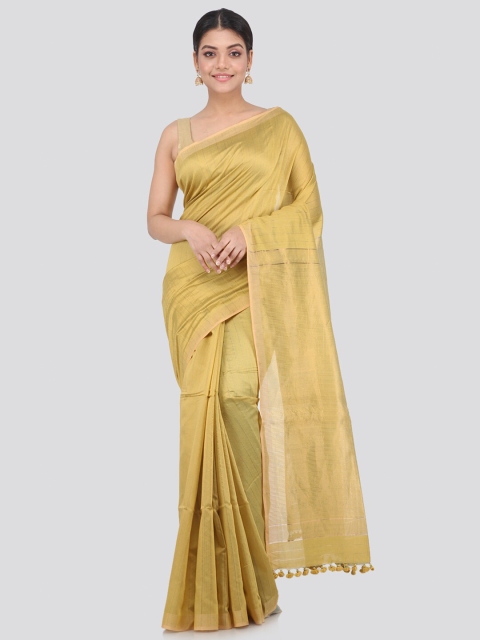 PinkLoom Green Woven Design Zari Silk Blend Saree