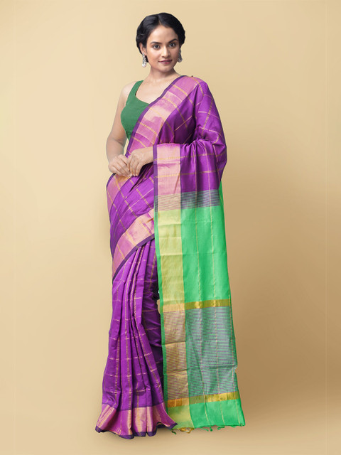 Unnati Silks Purple & Green Woven Design Zari Silk Cotton Uppada Saree 
Unnati Silks Purple & Green Woven Design Zari Silk Cotton Uppada Saree