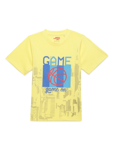 UNDER FOURTEEN ONLY Boys Yellow Typography Printed T-shirt