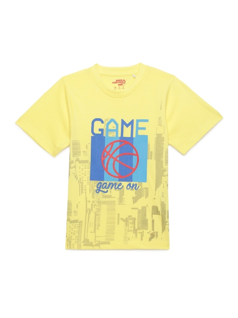 UNDER FOURTEEN ONLY Boys Yellow Graphic Printed T-shirt