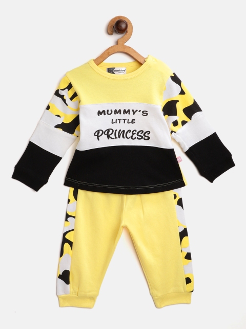 Moms Love Infant Girls Yellow & Black Colourblocked Cotton Clothing Set