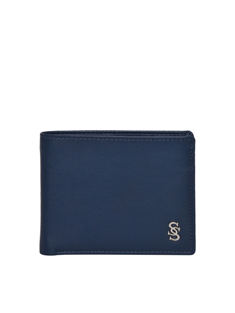 Second SKIN Men Blue Textured Leather Two Fold Wallet