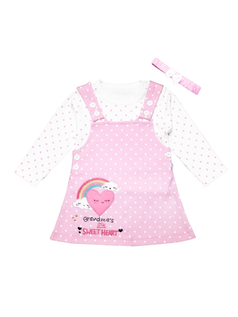 Moms Love Infant Girls Pink & White Cotton Printed Pinafore Dress with T-shirt & Hairband
Moms Love Infant Girls Pink & White Cotton Printed Pinafore Dress with T-shirt & Hairband