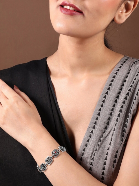 Rubans Women Silver-Toned Artificial Stones Studded Oxidised Filigree Floral Bracelet
Rubans Women Silver-Toned Artificial Stones Studded Oxidised Filigree Floral Bracelet