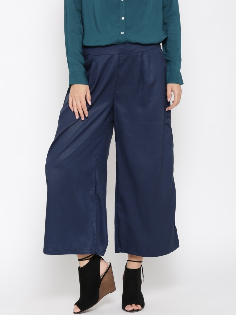 United Colors of Benetton Women Navy Solid Palazzo Trousers, Navy blue