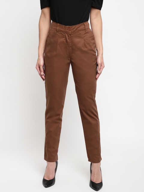 Mayra Women Brown Skinny Fit Pleated Trousers