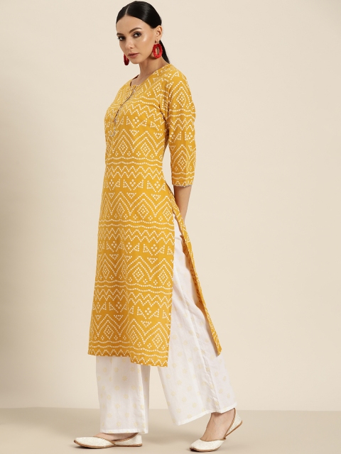 Moda Rapido Women Mustard Yellow & White Bandhani Printed Pure Cotton Kurta with Palazzos
Moda Rapido Women Mustard Yellow & White Bandhani Printed Pure Cotton Kurta with Palazzos
