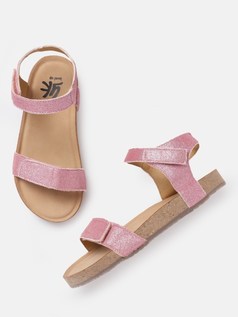 YK Girls Pink Shimmer Open Toe Flats