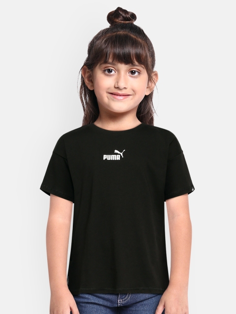Puma Girls Black Solid Pure Cotton T-shirt