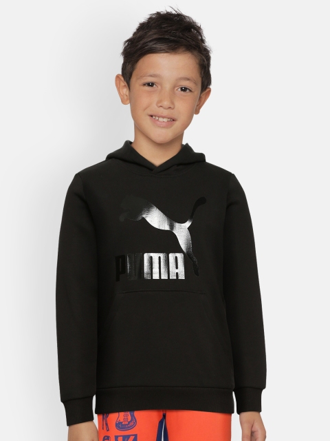 Puma Boys Black Brand Logo Printed Hooded Sweatshirt