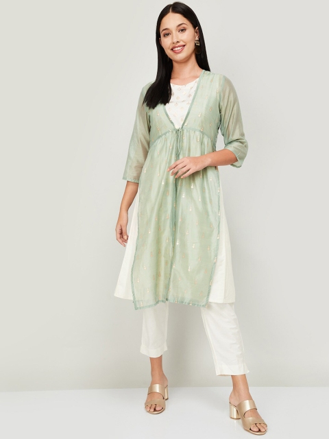 Melange by Lifestyle Women Green Pleated Chanderi Cotton Kurti with Trousers & With Dupatta
Melange by Lifestyle Women Green Pleated Chanderi Cotton Kurti with Trousers & With Dupatta