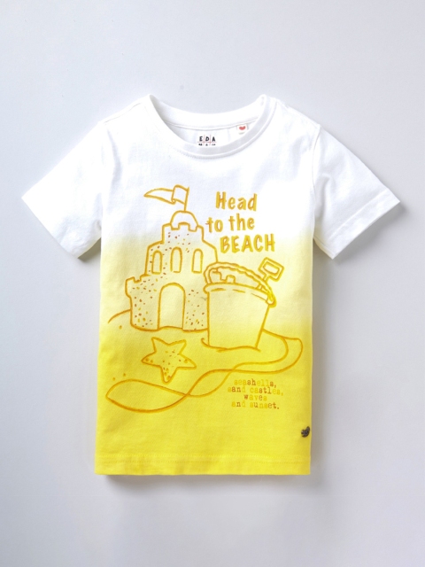 Ed-a-Mamma Boys Yellow White Ombre Dyed Printed Pure Cotton T-shirt