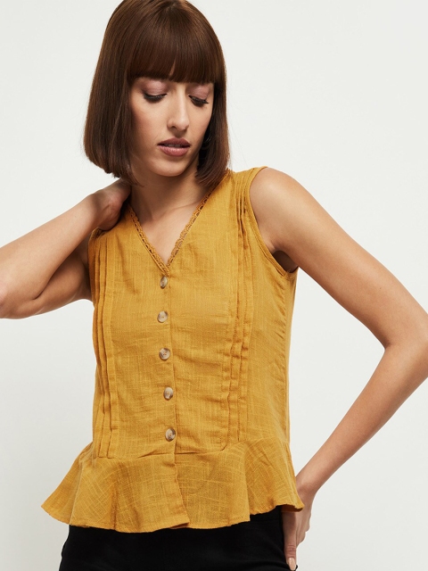 max Yellow Solid A-Line Top