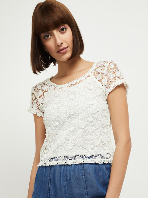 max Cream-Coloured Lace Regular Top 
max Cream-Coloured Lace Regular Top