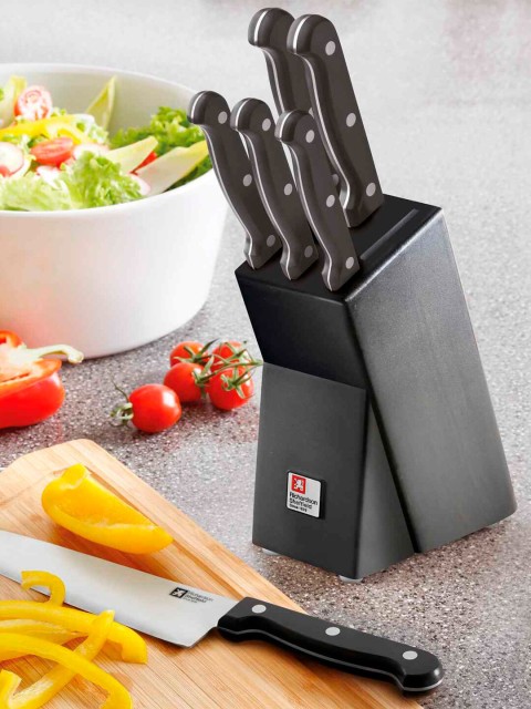 Richardson Sheffield Set Of 6 Black & Silver-Toned Solid Stainless Steel Knife Block Set
Richardson Sheffield Set Of 6 Black & Silver-Toned Solid Stainless Steel Knife Block Set