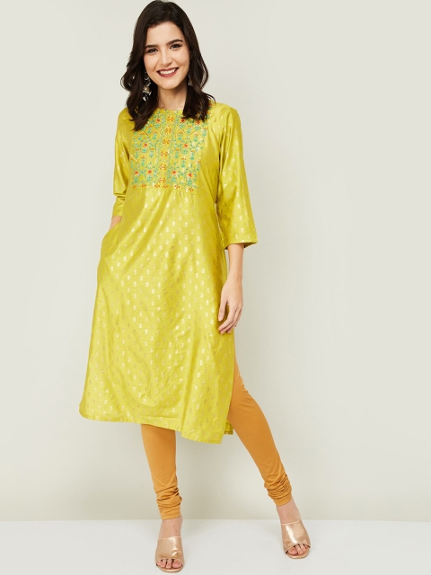 Melange by Lifestyle Women Lime Green & Gold-Toned Floral Embroidered Thread Work Kurta
Melange by Lifestyle Women Lime Green & Gold-Toned Floral Embroidered Thread Work Kurta