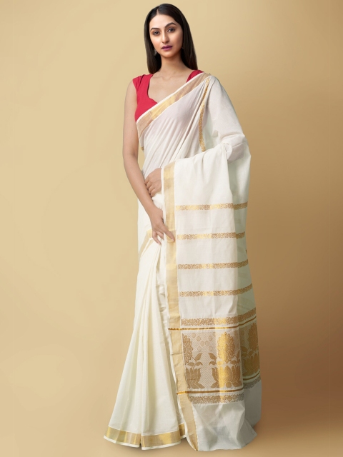 Unnati Silks Cream-Coloured & Gold-Toned Zari Pure Cotton Handloom Sustainable Kota Saree
Unnati Silks Cream-Coloured & Gold-Toned Zari Pure Cotton Handloom Sustainable Kota Saree