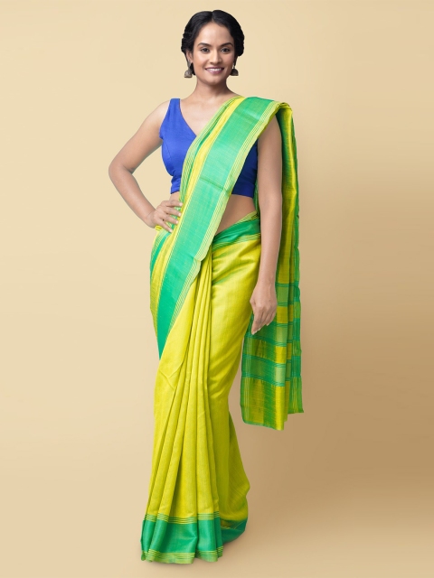 Unnati Silks Women Yellow & Green Fancy Art Silk Saree