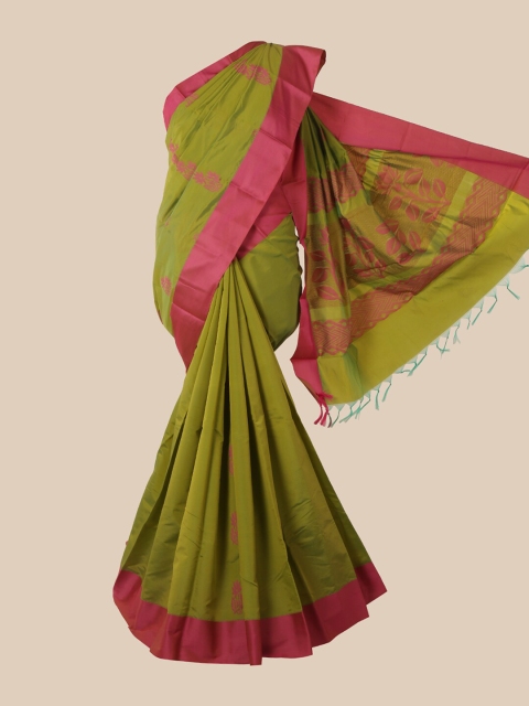 Pothys Green & Pink Floral Silk Cotton Kovai Saree