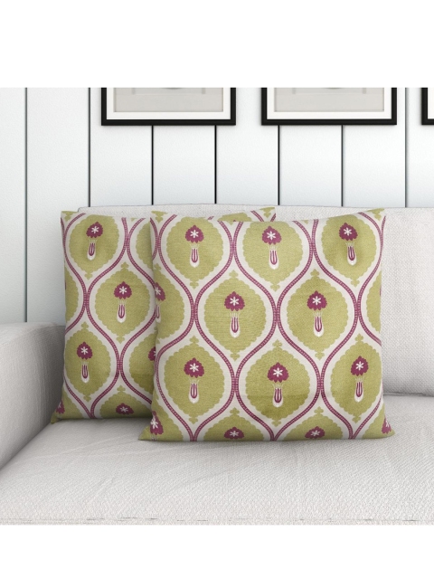 Home Centre Green & Fuchsia Set of 2 Hewa Printed Square Cushion Covers