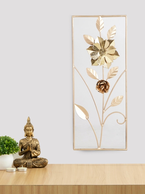 Home Centre Gold Toned Printed Iliano Floral Wall Art