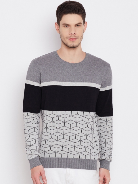 United Colors of Benetton Men Grey Melange Patterned Sweater