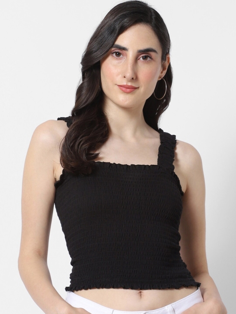 MARCA Disati Women Black Sleeveless Smocked Crop Top