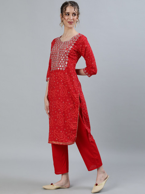 Ishin Women Red Floral Embroidered High Slit Thread Work Pure Cotton Kurta with Trousers
Ishin Women Red Floral Embroidered High Slit Thread Work Pure Cotton Kurta with Trousers