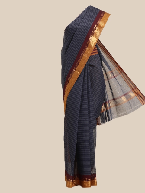 The Chennai Silks Navy Blue & Maroon Striped Zari Pure Cotton Venkatgiri Saree
The Chennai Silks Navy Blue & Maroon Striped Zari Pure Cotton Venkatgiri Saree