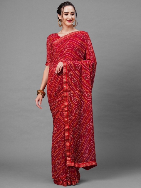 Mitera Red & White Bandhani Saree