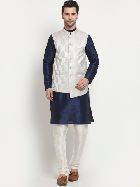 NEUDIS Men Grey & Navy Blue Regular Dupion Silk Kurta with Churidar & With Nehru Jacket
NEUDIS Men Grey & Navy Blue Regular Dupion Silk Kurta with Churidar & With Nehru Jacket